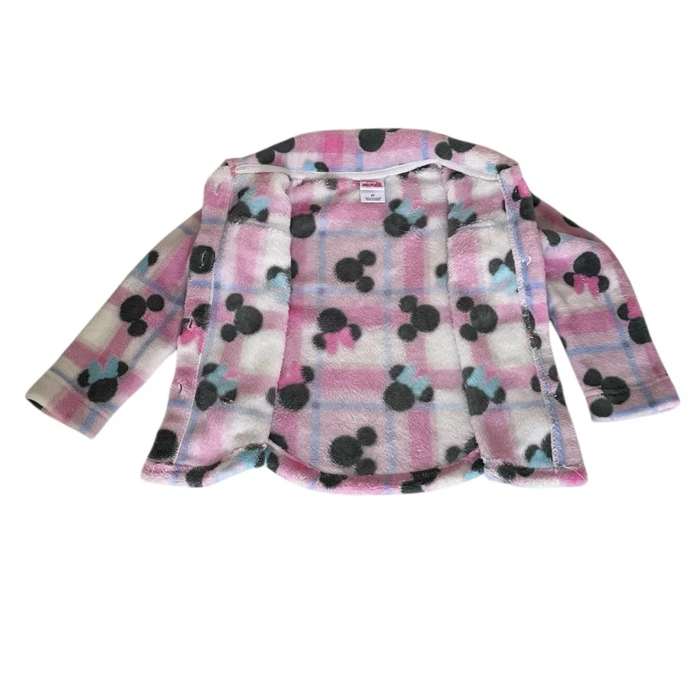 Disney Minnie Mouse Pink and Purple Plaid Fleece Button Up Top Girls 3T - Picture 5 of 12